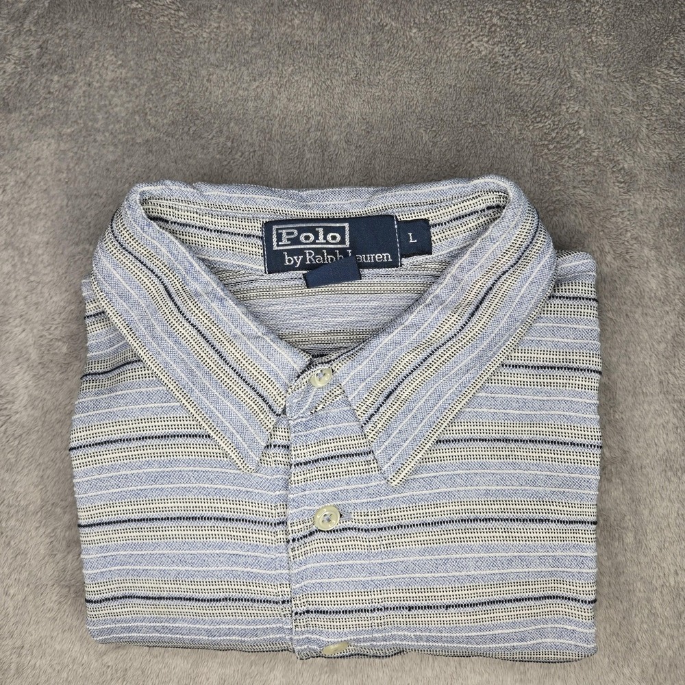 Polo Ralph Lauren Polo Shirt Mens L Blue Striped Pima Cotton Pocket